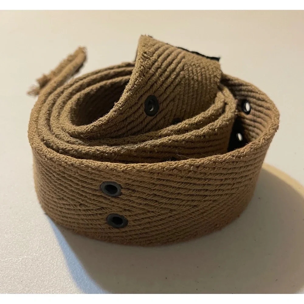 Canvas Web Belt Mens‎ 34 Brown Good Herringbone Double Prong Grommet